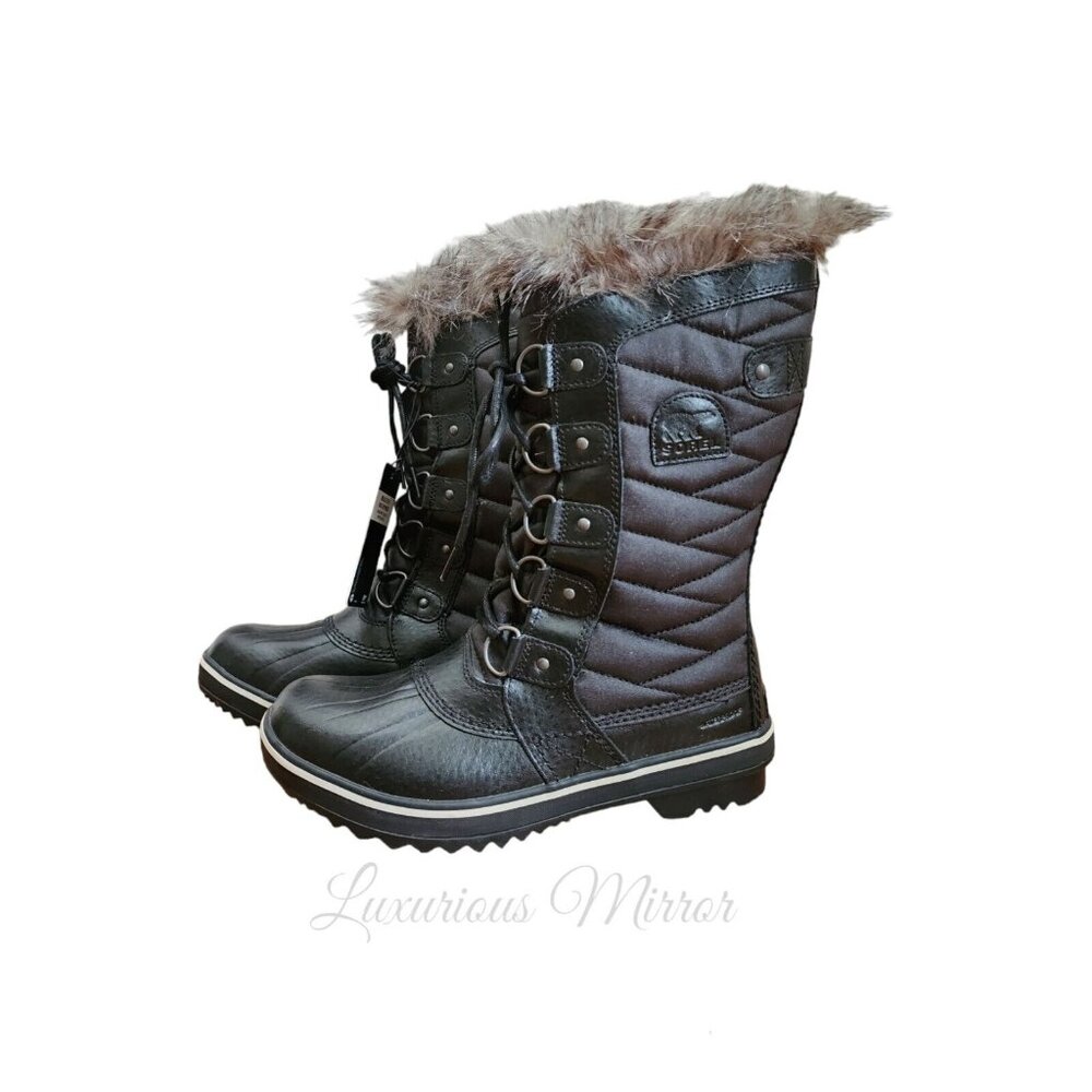 Sorel Tofino II Faux Fur Waterproof Lace Up Lined Boots Sz 7 Black Stone Women